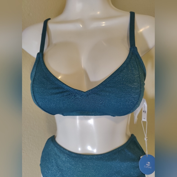 CUPSHE Women's Two Piece High Waisted Shining Bikini Set - Picture 2 of 12